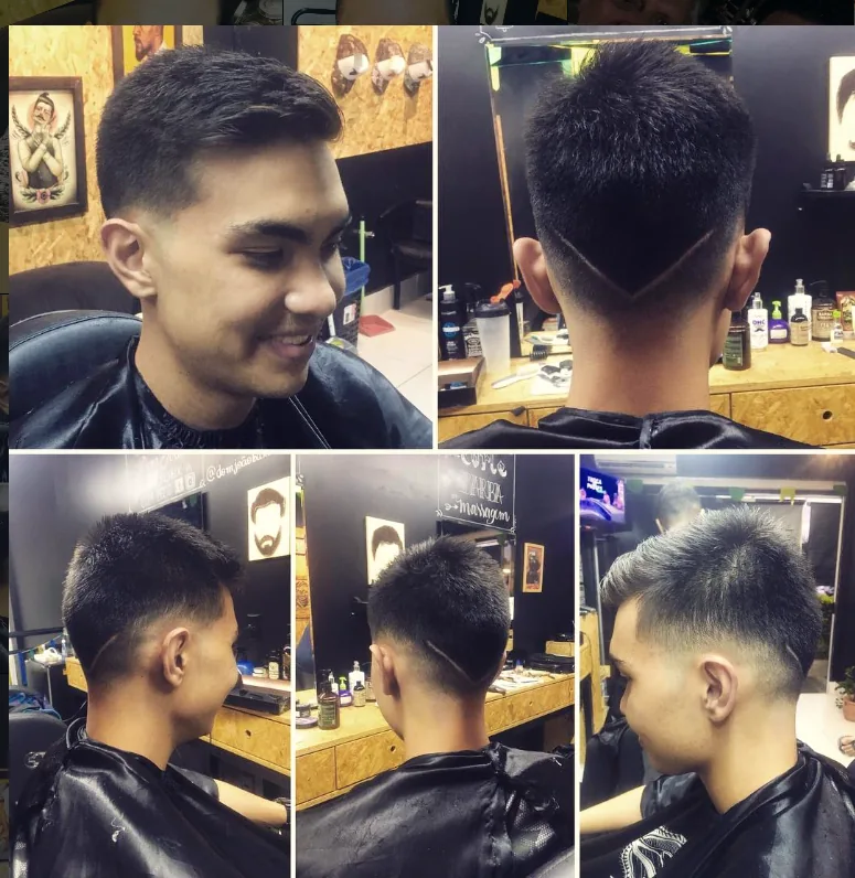 Sequência de fotos de um corte degradê em V